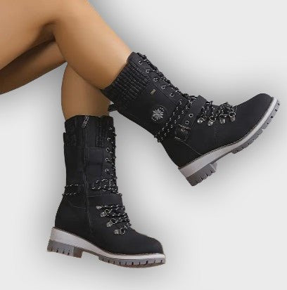 Linnea – Women’s High-Top Lace-Up Winter Boots with Knitted Cuff & Rugged Sole