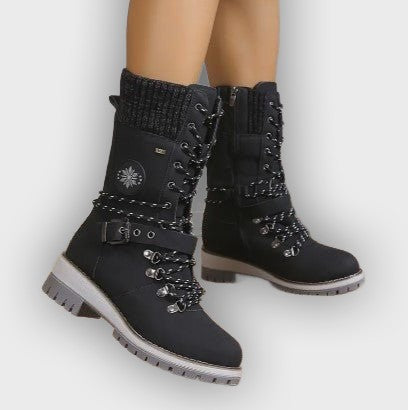 Linnea – Women’s High-Top Lace-Up Winter Boots with Knitted Cuff & Rugged Sole