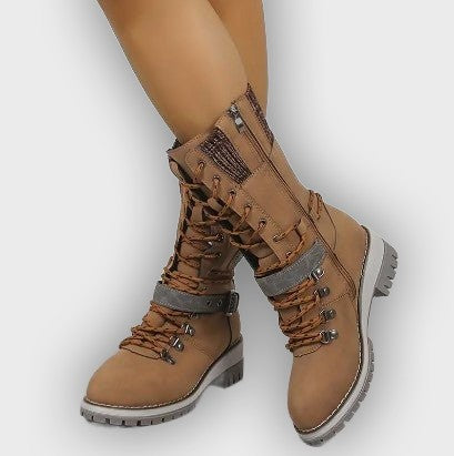 Linnea – Women’s High-Top Lace-Up Winter Boots with Knitted Cuff & Rugged Sole