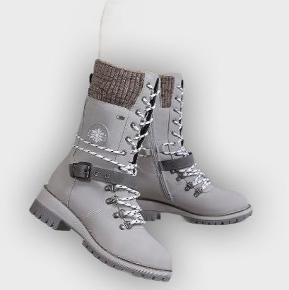 Linnea – Women’s High-Top Lace-Up Winter Boots with Knitted Cuff & Rugged Sole