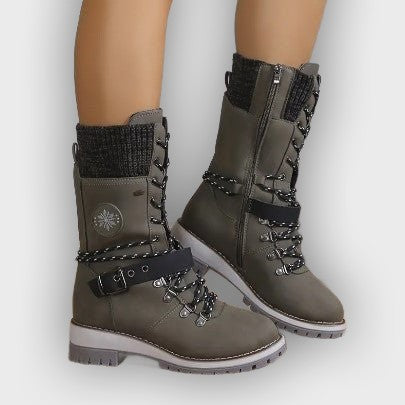 Linnea – Women’s High-Top Lace-Up Winter Boots with Knitted Cuff & Rugged Sole