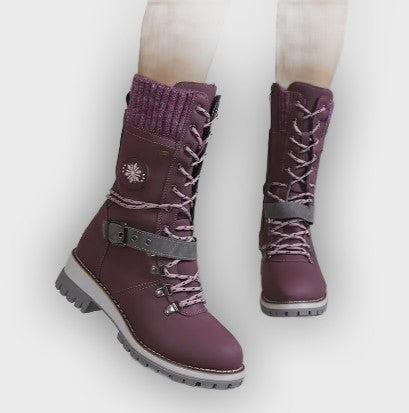 Linnea – Women’s High-Top Lace-Up Winter Boots with Knitted Cuff & Rugged Sole