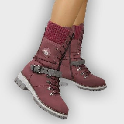 Linnea – Women’s High-Top Lace-Up Winter Boots with Knitted Cuff & Rugged Sole