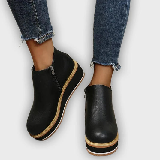 Linnea – Women’s PU Leather Platform Ankle Boots with Side Zip & Snug Fit