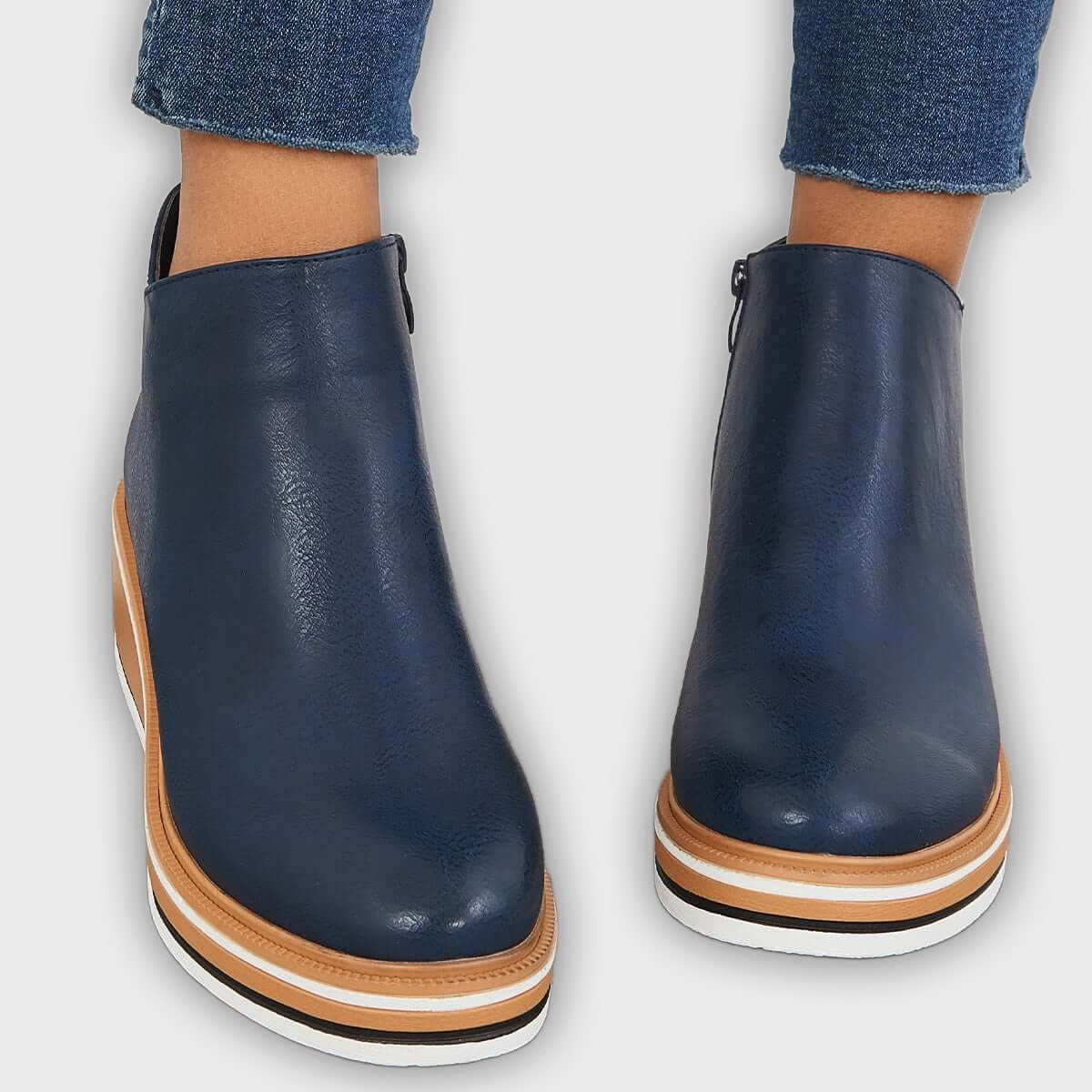 Linnea – Women’s PU Leather Platform Ankle Boots with Side Zip & Snug Fit