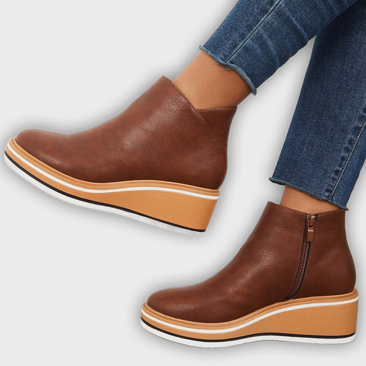 Linnea – Women’s PU Leather Platform Ankle Boots with Side Zip & Snug Fit