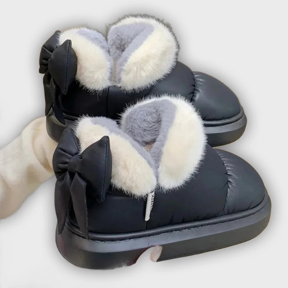 Lysandra – Women’s Bow Detail Boots – Fur Lined & Thick Sole