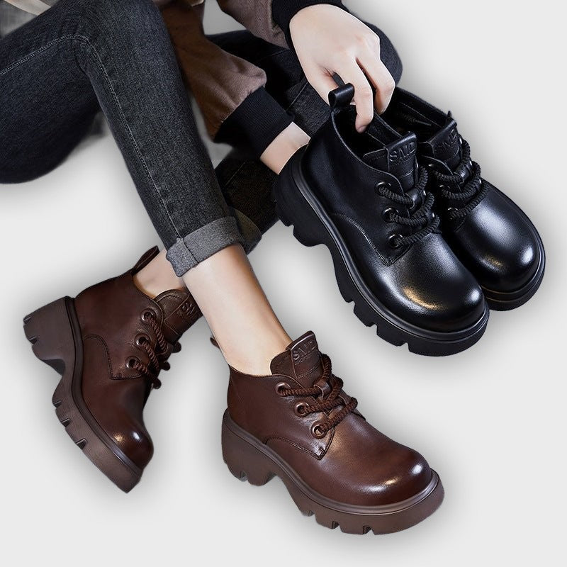 Maren – Women’s High-Top Leather Ankle Boots with Chunky Sole & Lace-Up