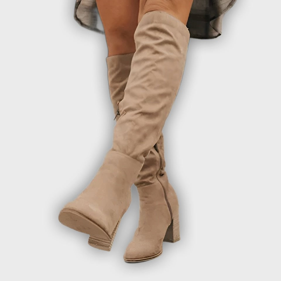 Maren – Women’s Knee-High Suede Boots with Side Zip & Cushioned Insole