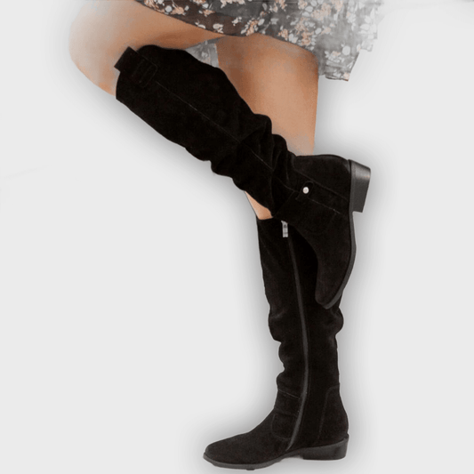 Maren – Women’s Knee-High Suede Boots with Side Zip & Cushioned Insole