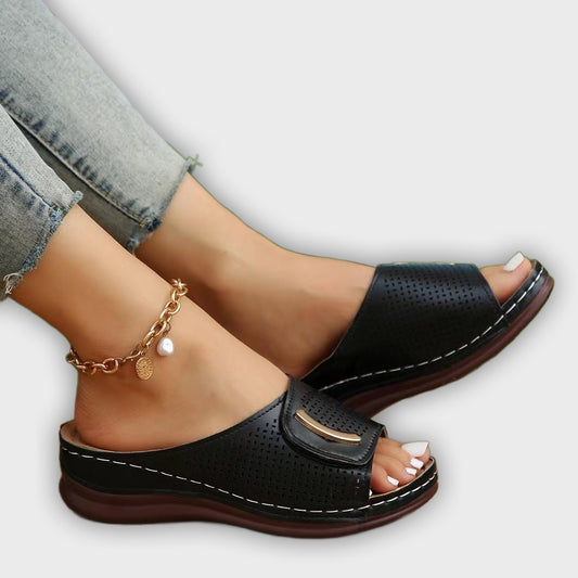 Marlene Wedge Sandals – Slip-On – Perforated PU Leather – Summer