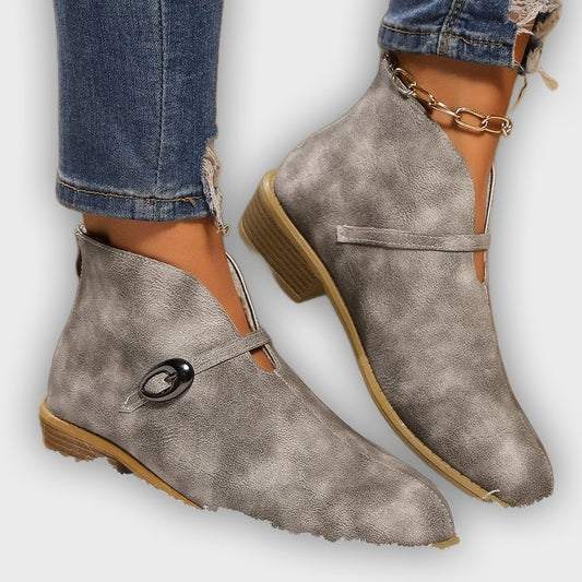 Mireya – Women’s Suede-Look Ankle Boots with Buckle Strap & Pointed Toe