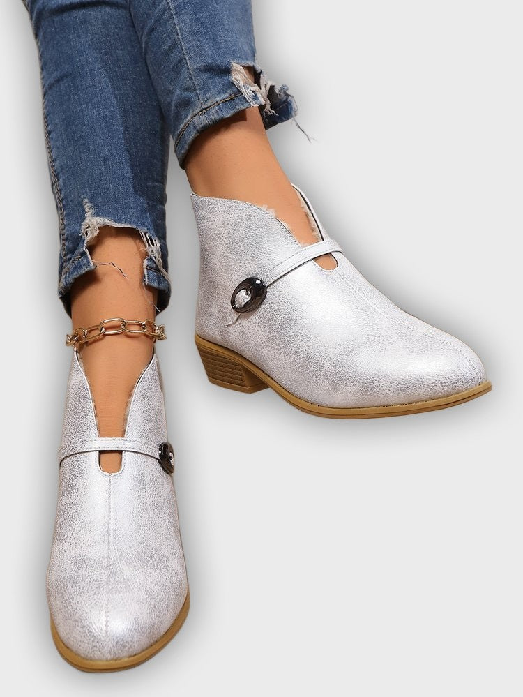 Mireya – Women’s Suede-Look Ankle Boots with Buckle Strap & Pointed Toe