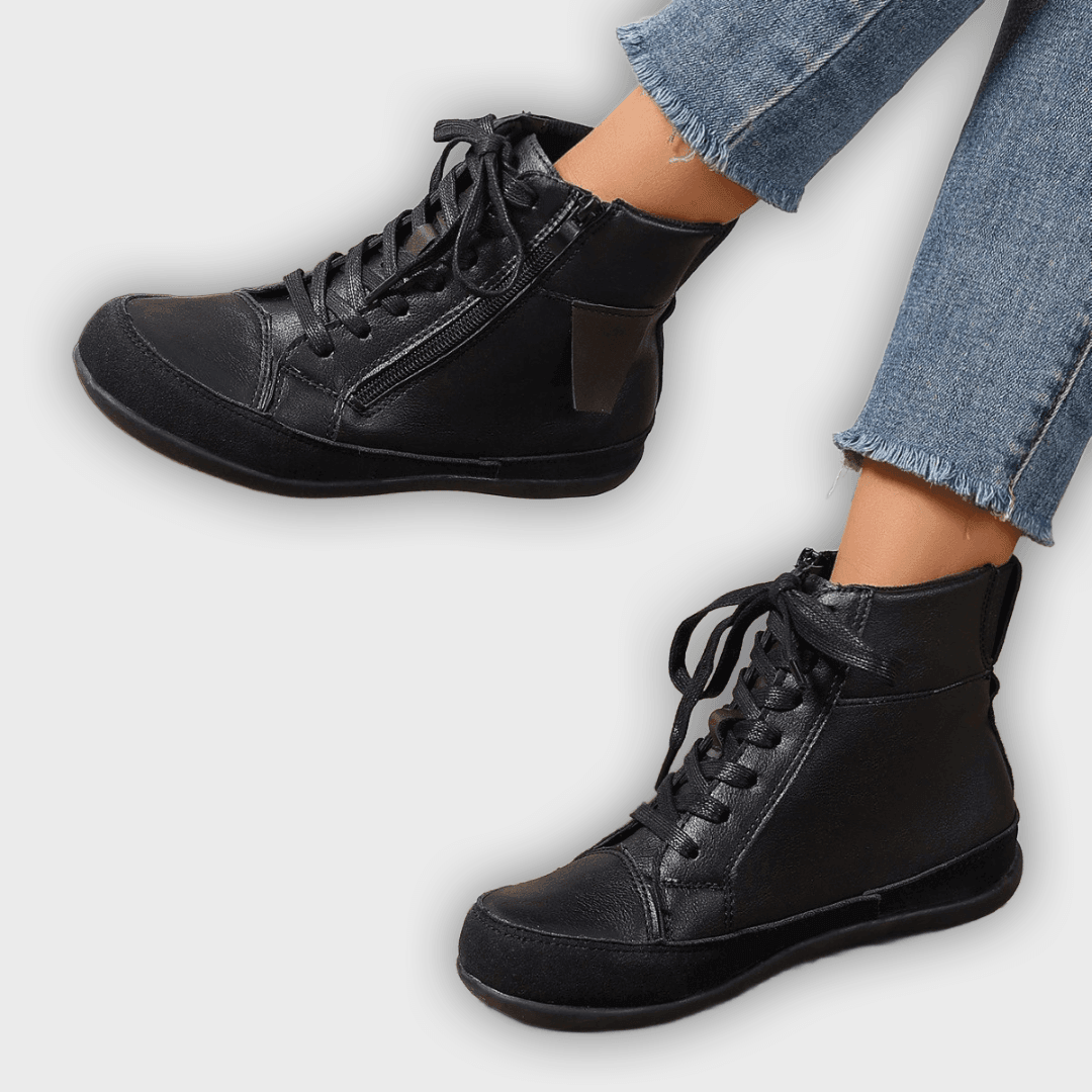 Miriam – Women’s Leather Ankle Boots with Side Zipper & Round Toe