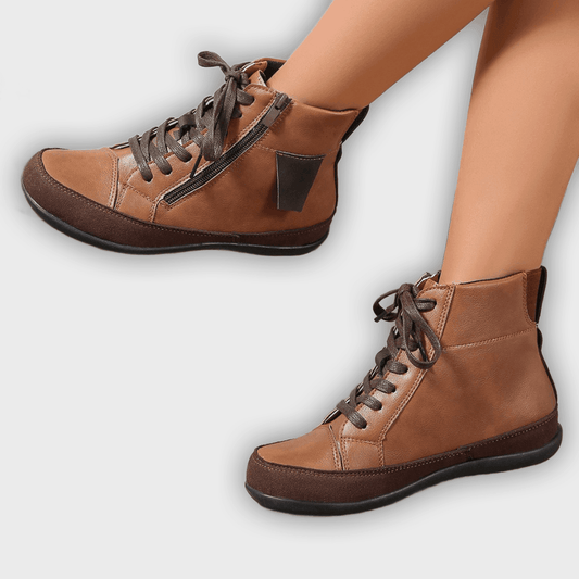 Miriam – Women’s Leather Ankle Boots with Side Zipper & Round Toe