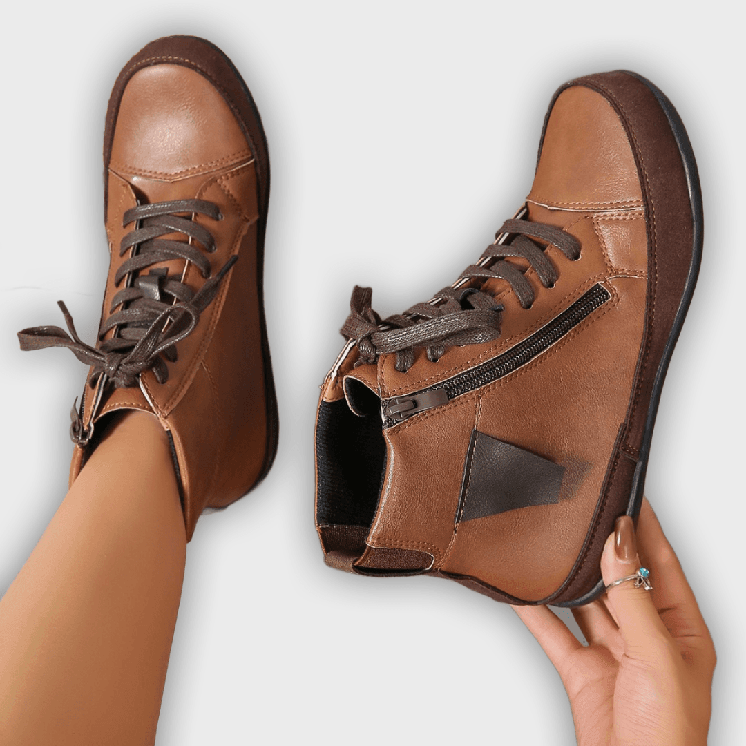 Miriam – Women’s Leather Ankle Boots with Side Zipper & Round Toe