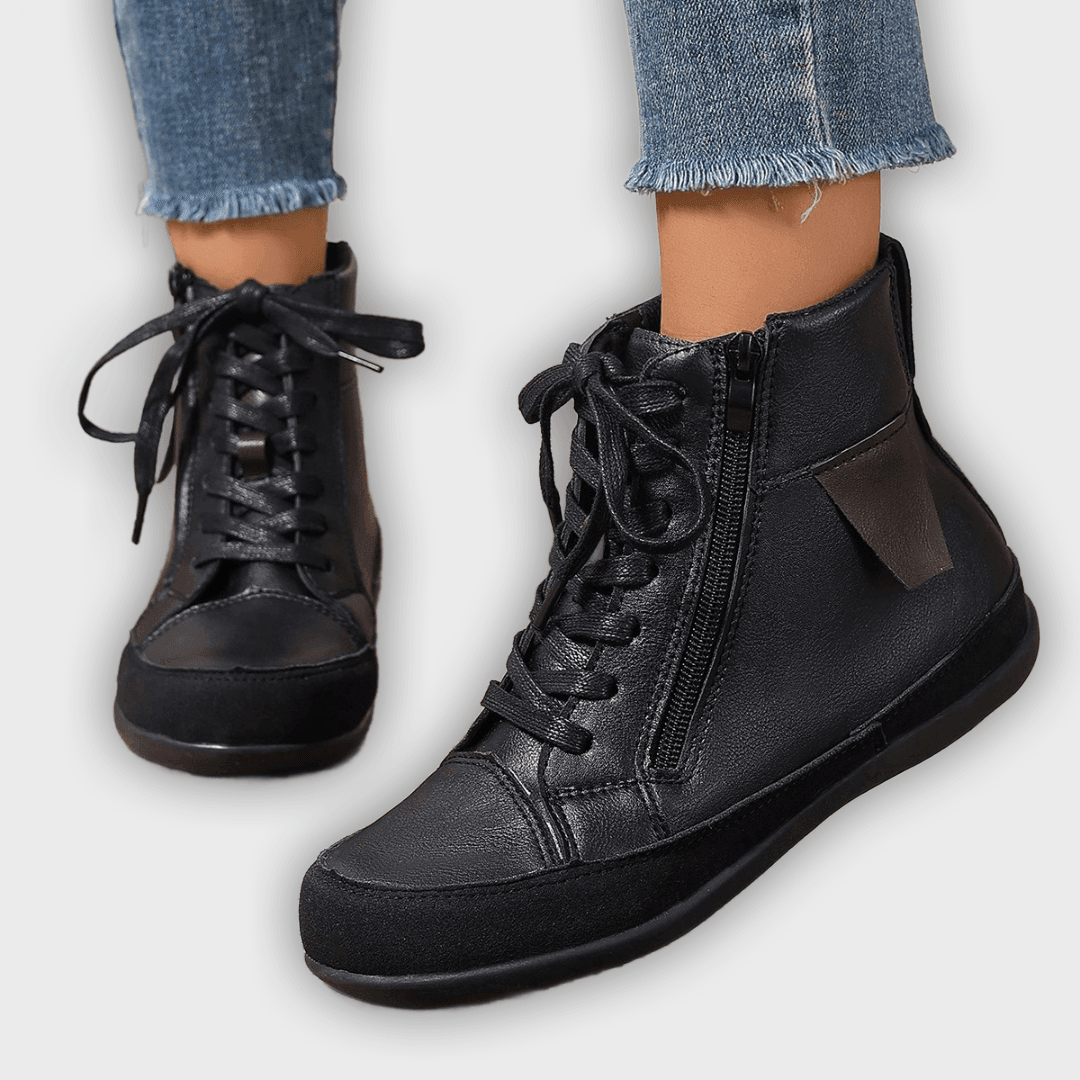 Miriam – Women’s Leather Ankle Boots with Side Zipper & Round Toe