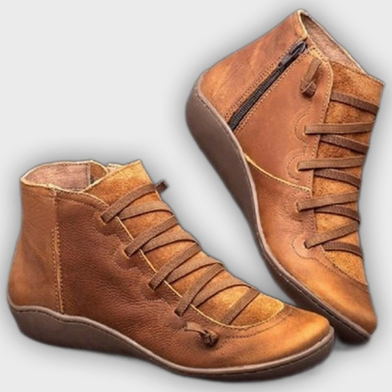 Noelle – Women’s Lace-Up Leather Ankle Boots with Contrast Panels