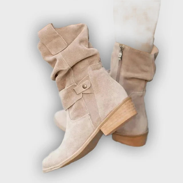 Noelle – Women’s Low Heeled Faux Leather Ankle Boots with Side Zip