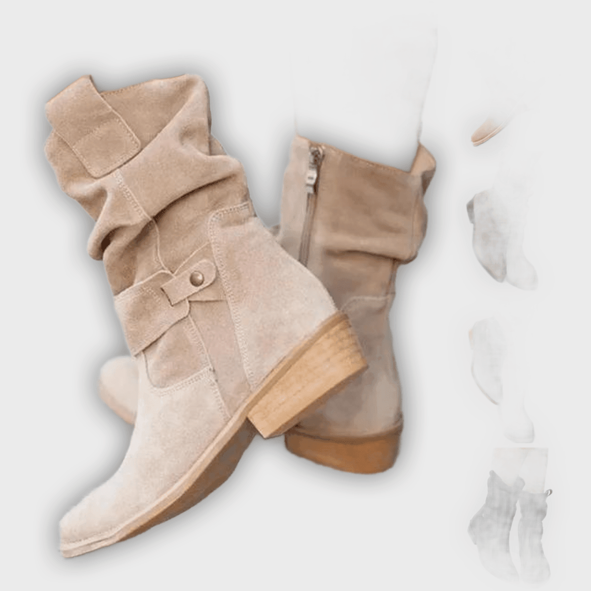 Noelle – Women’s Low Heeled Faux Leather Ankle Boots with Side Zip