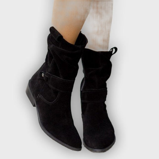 Noelle – Women’s Low Heeled Faux Leather Ankle Boots with Side Zip