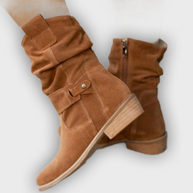 Noelle – Women’s Low Heeled Faux Leather Ankle Boots with Side Zip