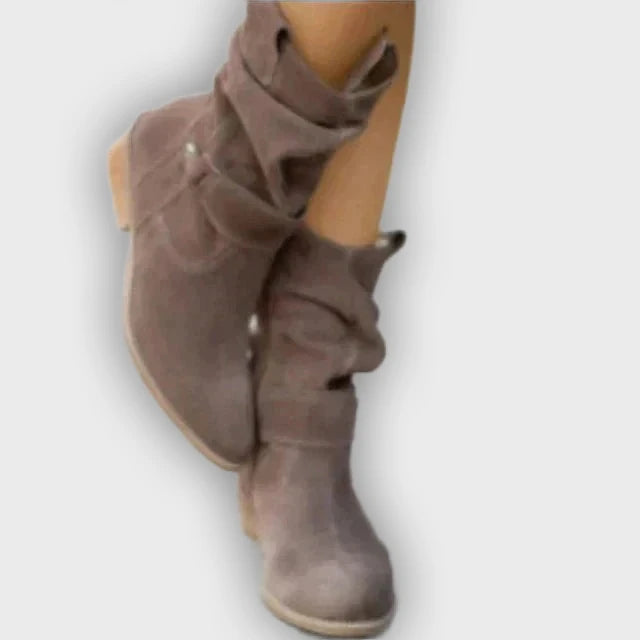 Noelle – Women’s Low Heeled Faux Leather Ankle Boots with Side Zip