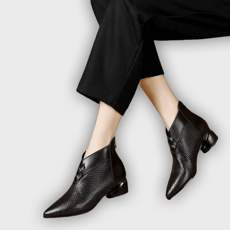 Noelle – Women’s PU Leather Ankle Boots with Pointed Toe & Textured Sides