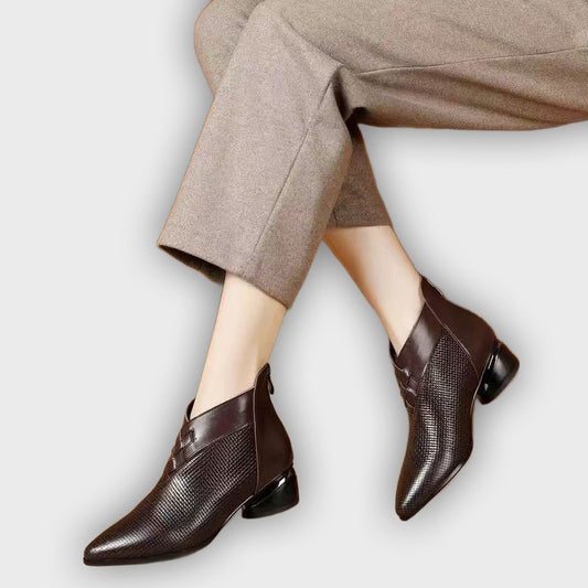 Noelle – Women’s PU Leather Ankle Boots with Pointed Toe & Textured Sides