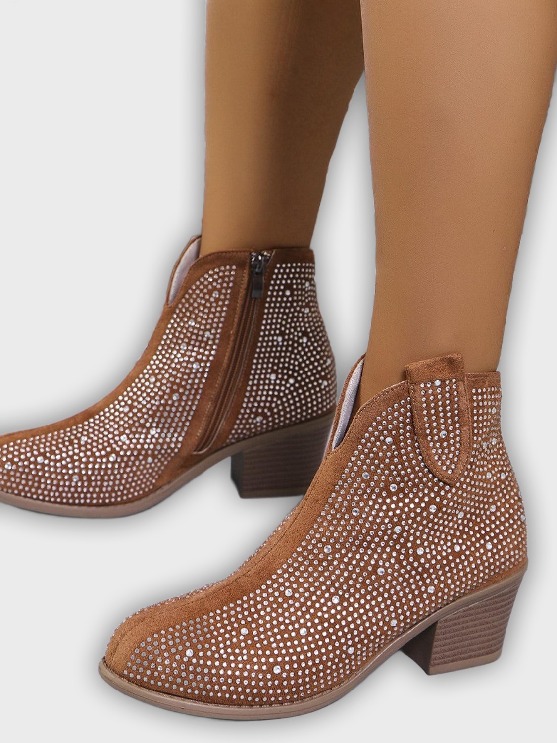 Novalie – Women’s Rhinestone Ankle Boots with Pointed Toe & Block Heel