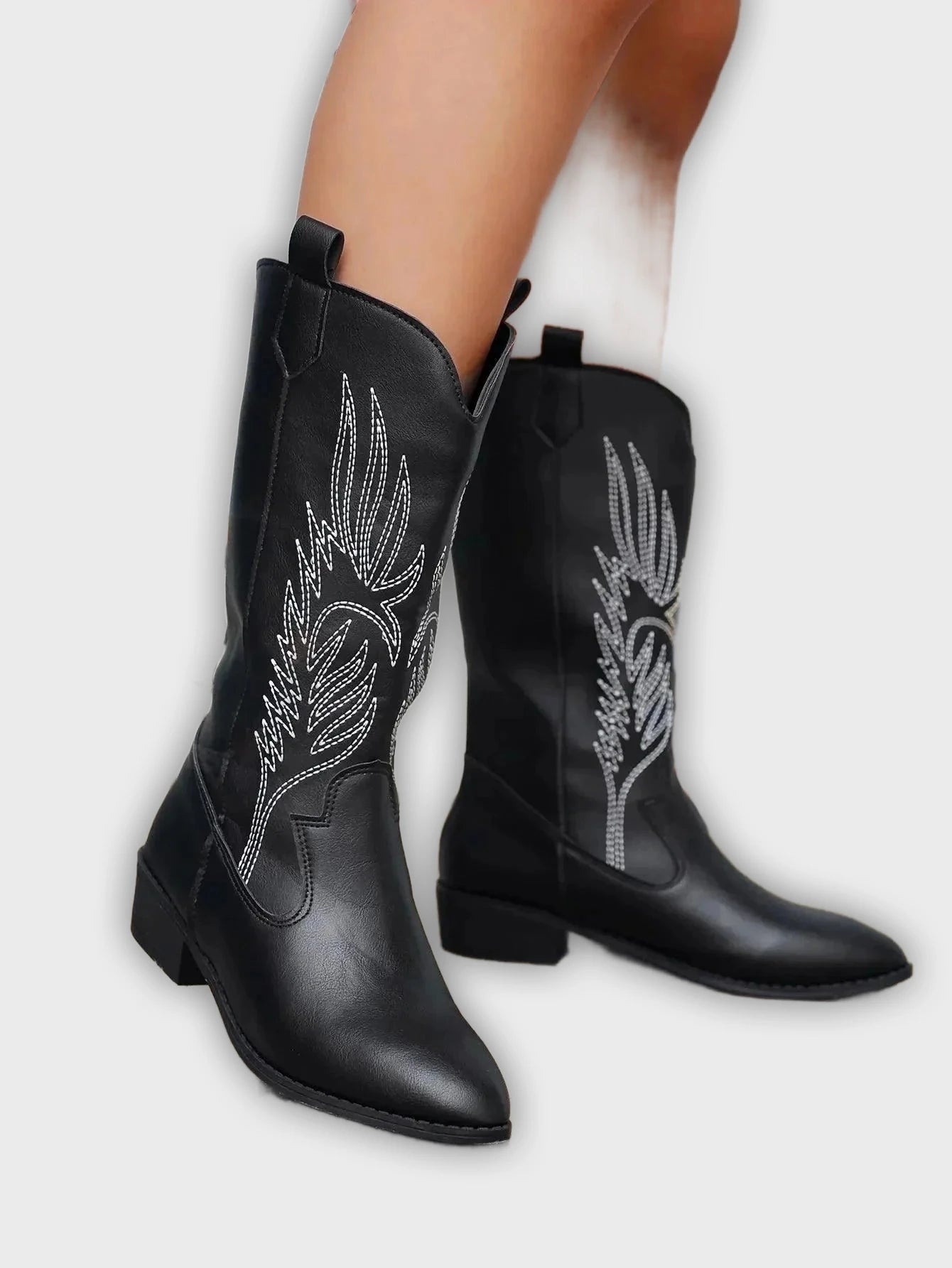 Ragna – Women’s Western PU Leather Cowboy Boots with Stitch Detail