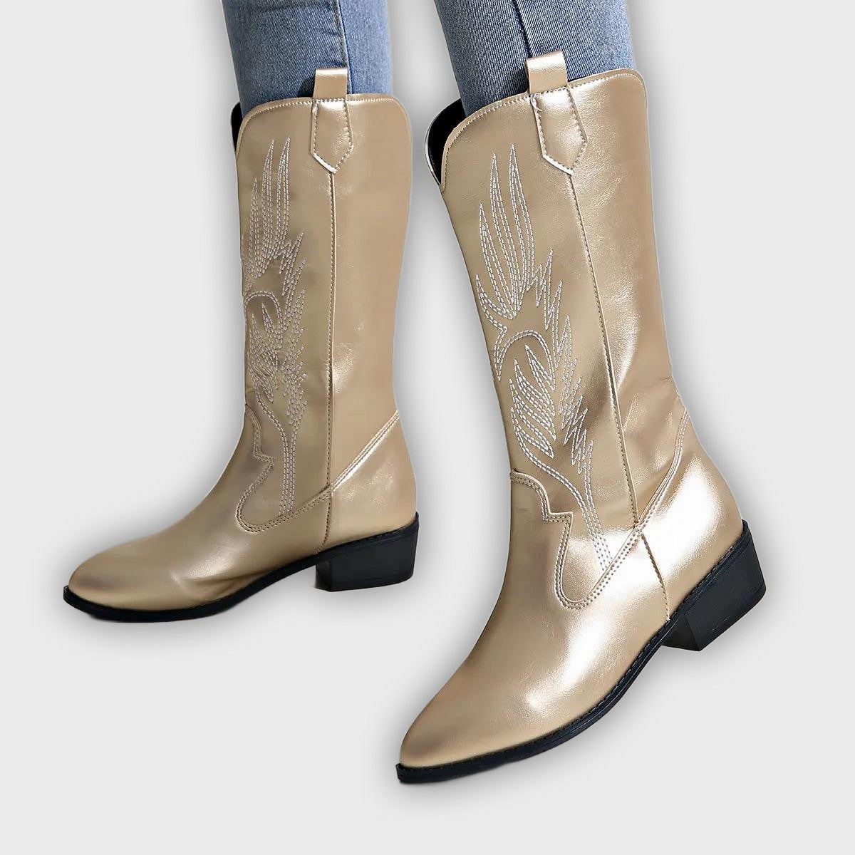 Ragna – Women’s Western PU Leather Cowboy Boots with Stitch Detail