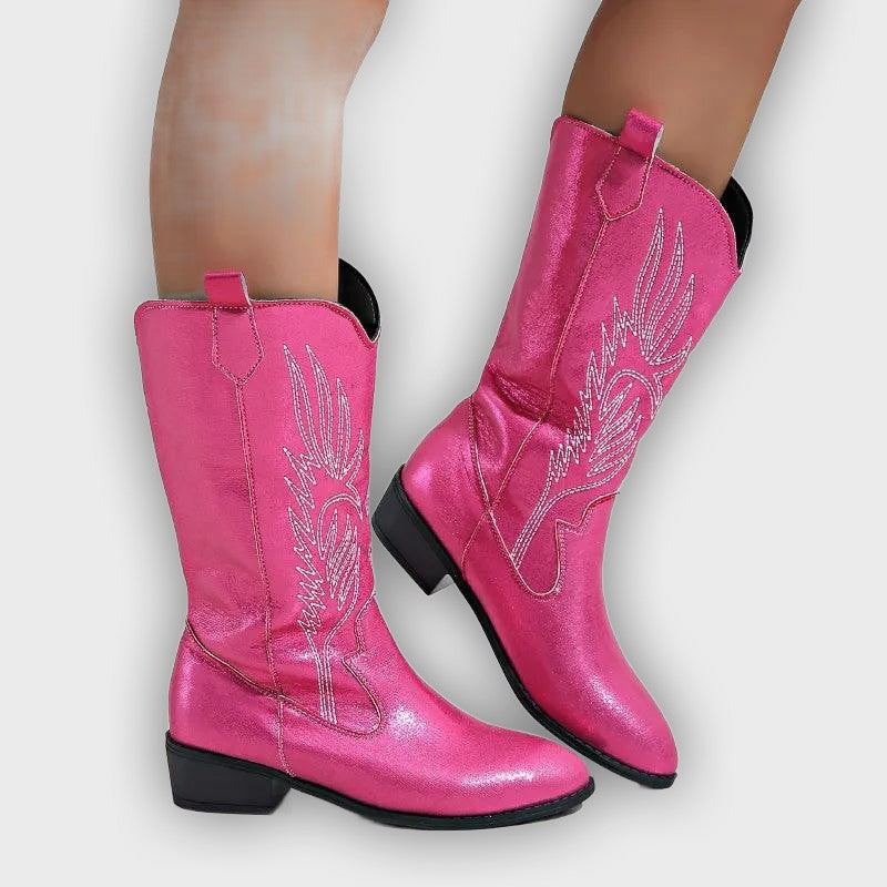 Ragna – Women’s Western PU Leather Cowboy Boots with Stitch Detail