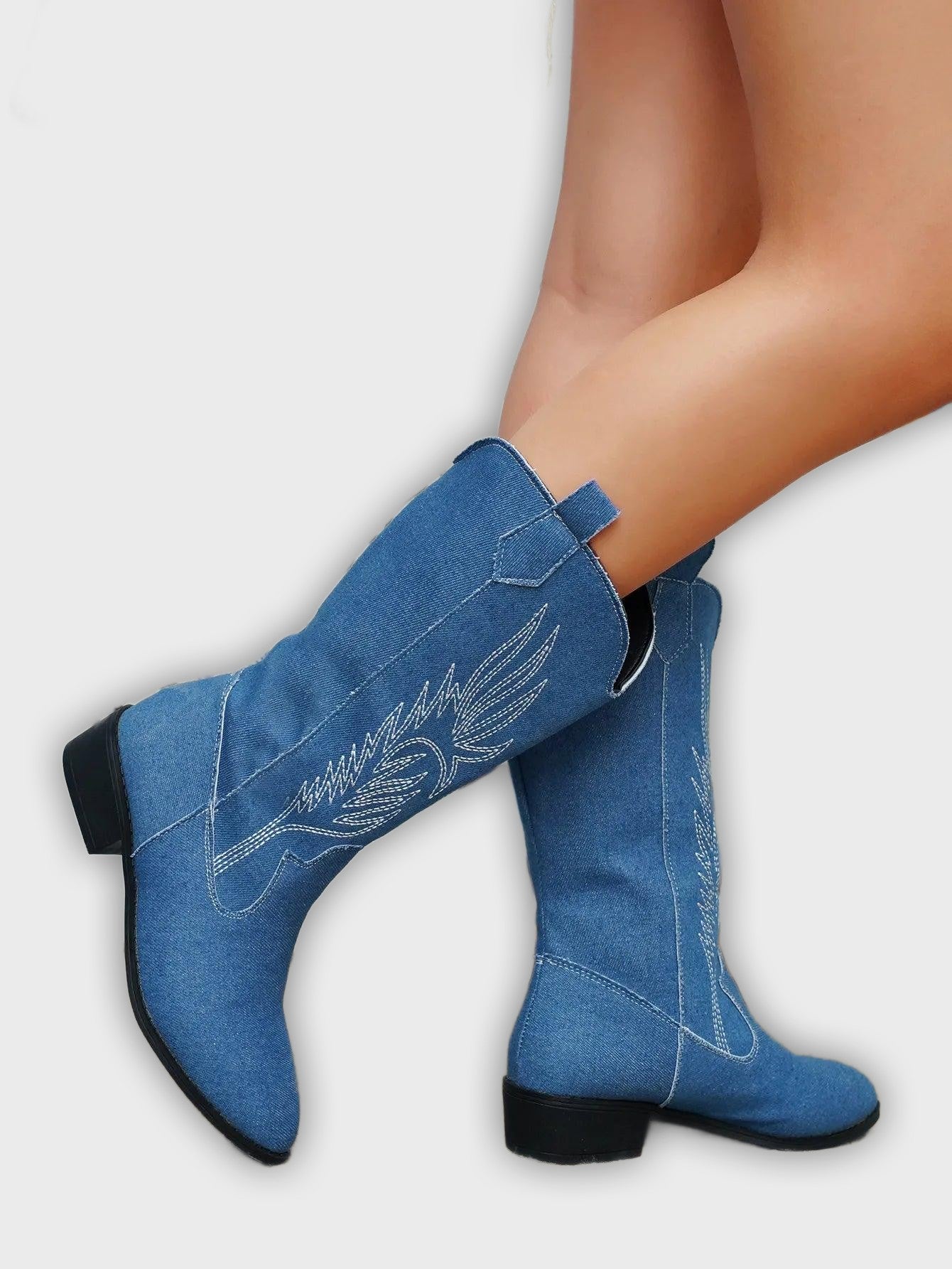 Ragna – Women’s Western PU Leather Cowboy Boots with Stitch Detail