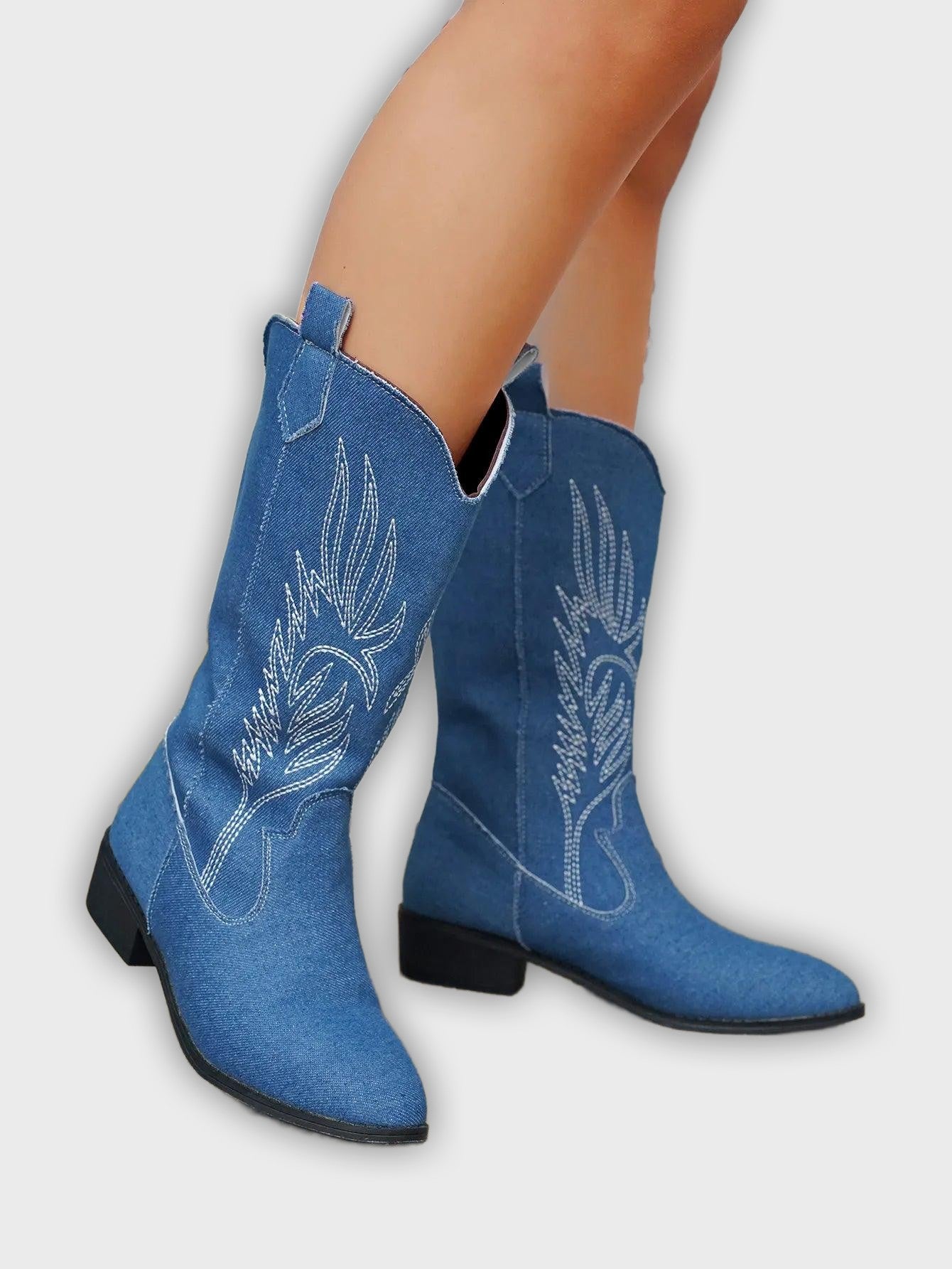 Ragna – Women’s Western PU Leather Cowboy Boots with Stitch Detail
