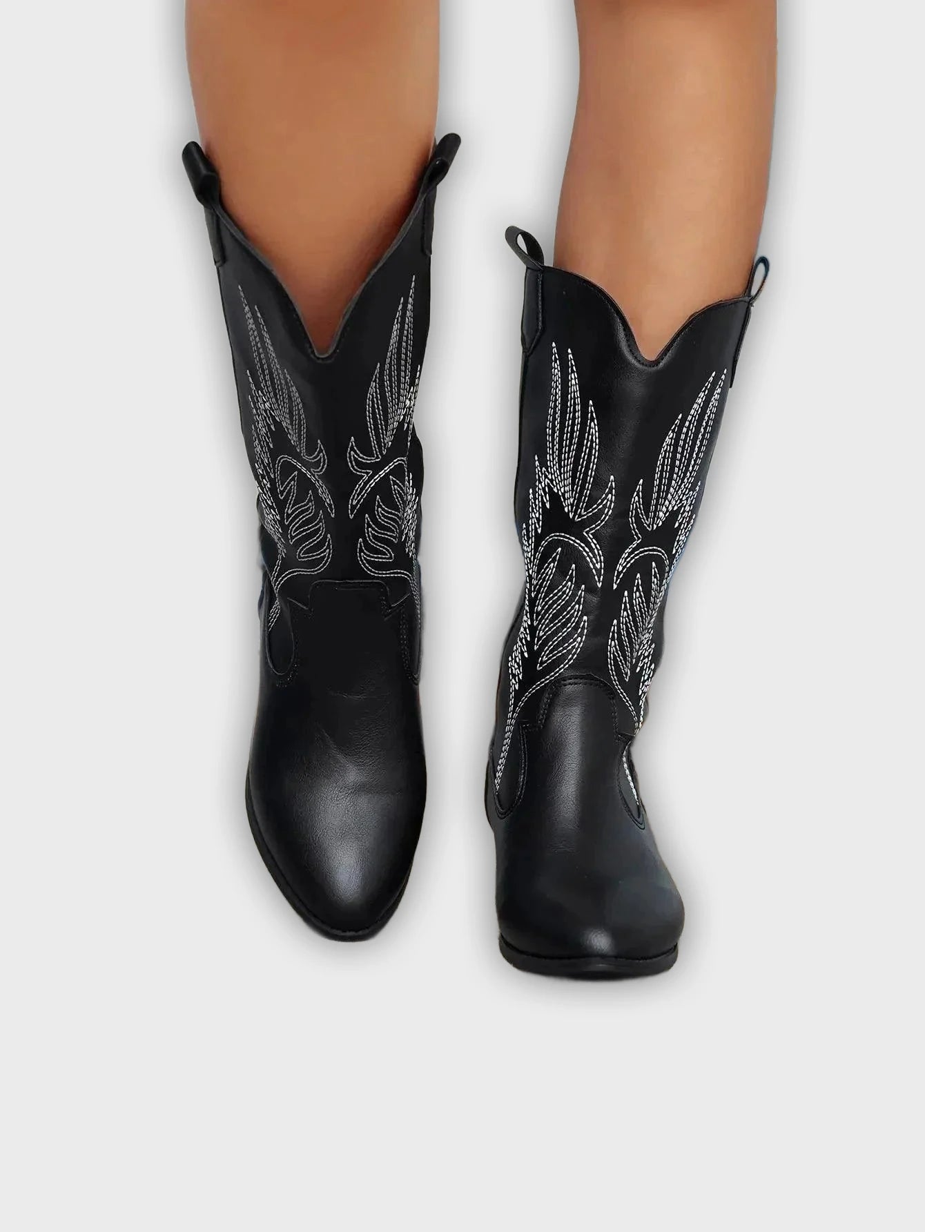 Ragna – Women’s Western PU Leather Cowboy Boots with Stitch Detail
