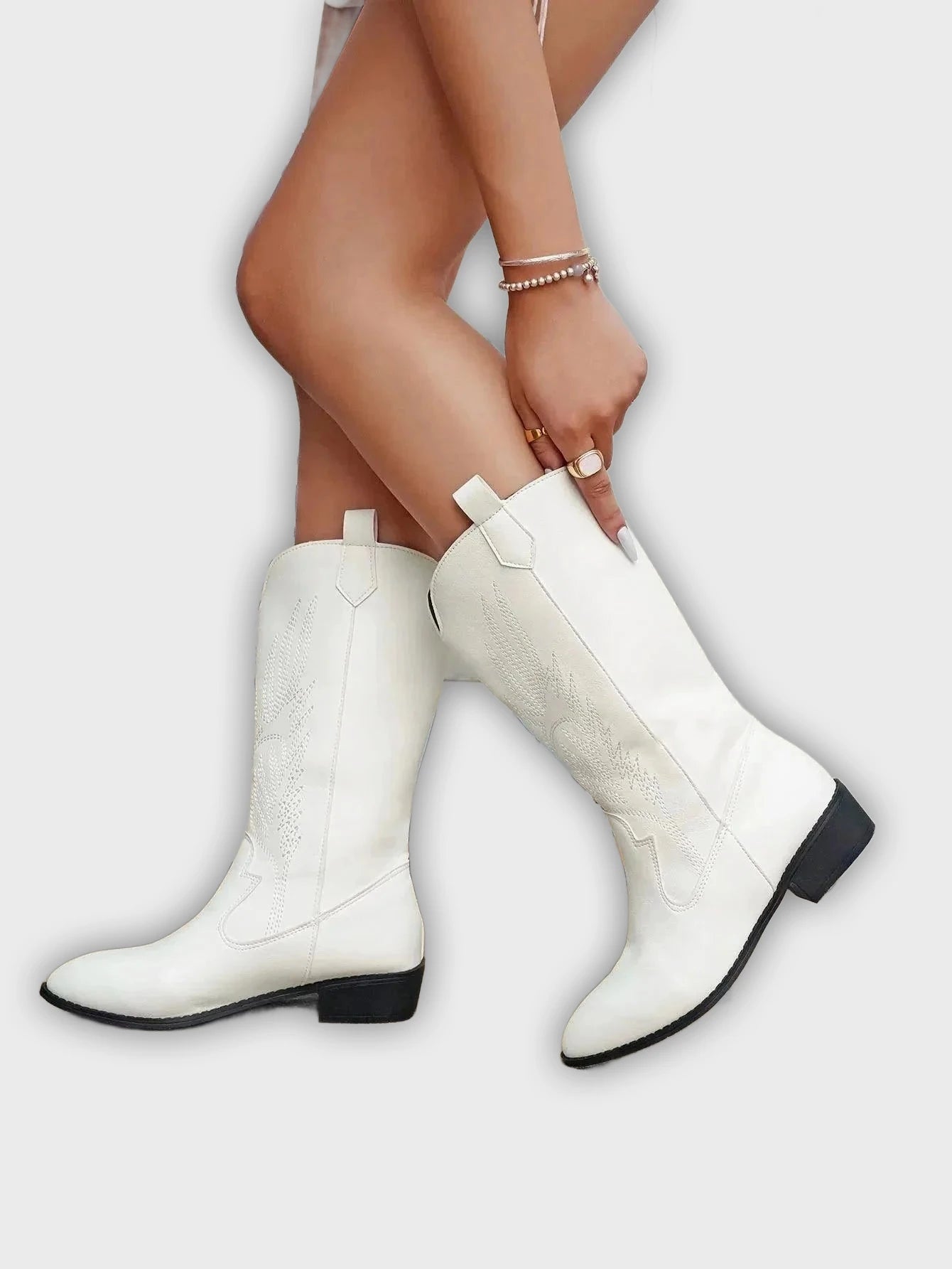 Ragna – Women’s Western PU Leather Cowboy Boots with Stitch Detail