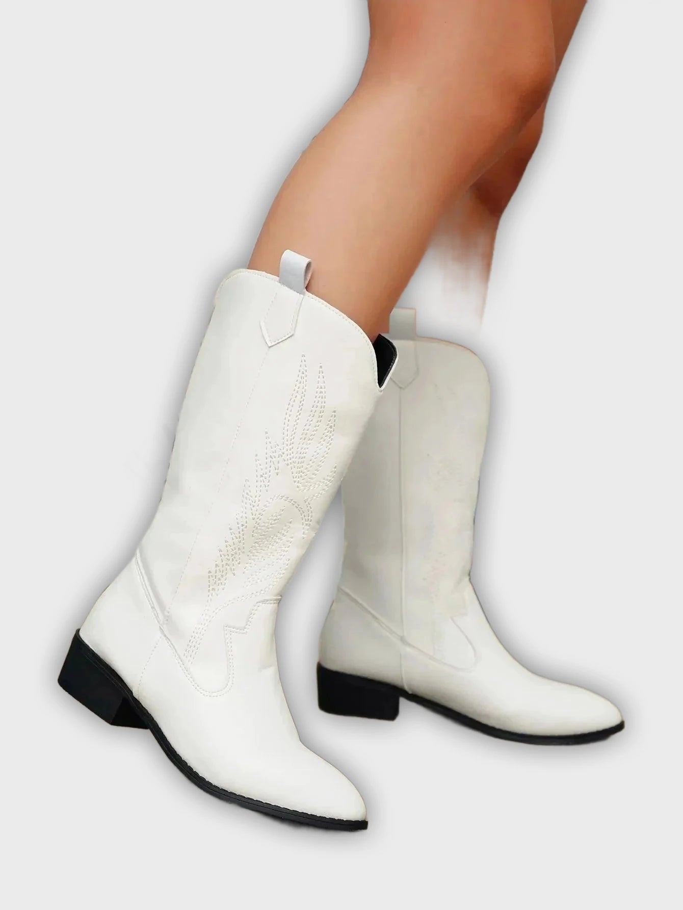 Ragna – Women’s Western PU Leather Cowboy Boots with Stitch Detail