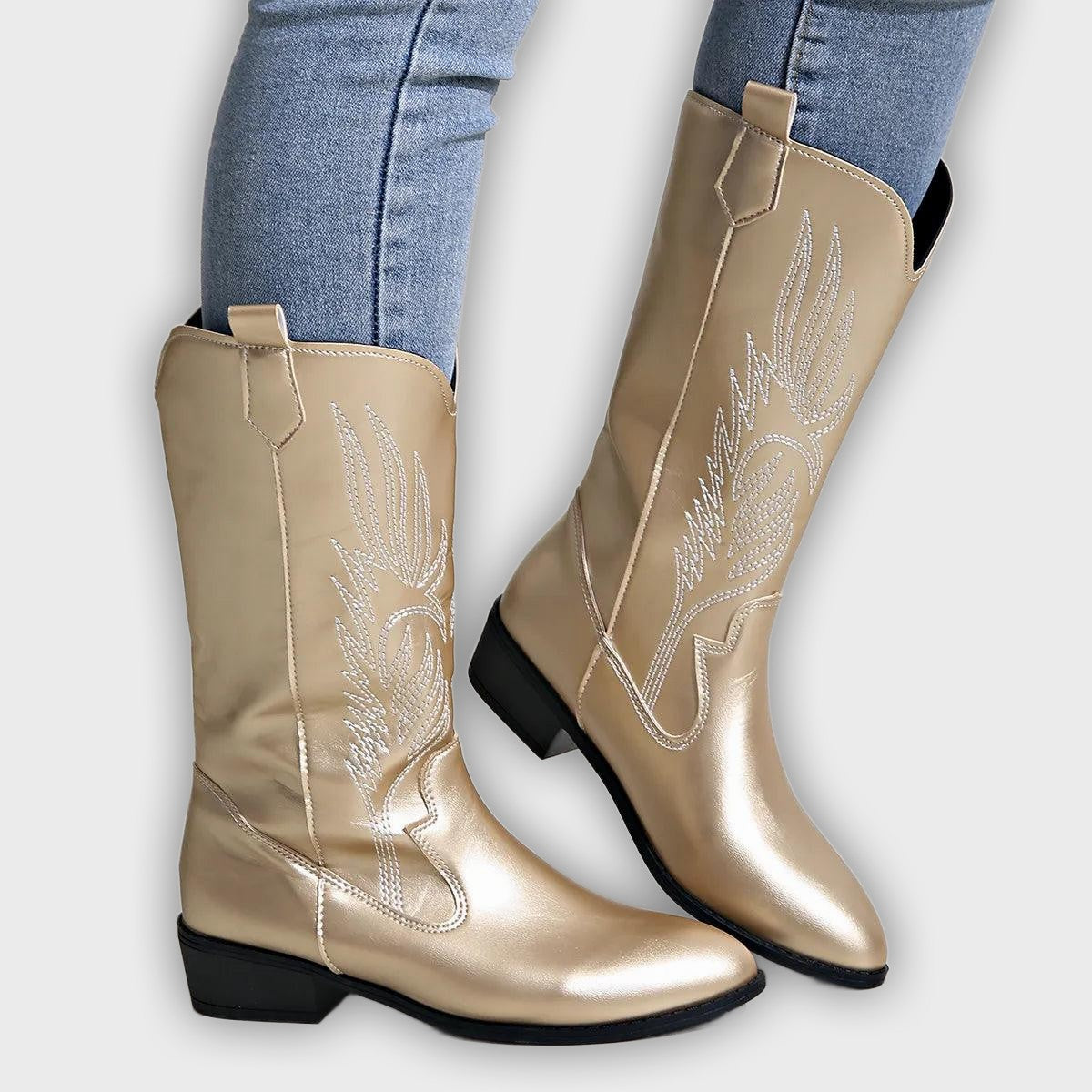 Ragna – Women’s Western PU Leather Cowboy Boots with Stitch Detail