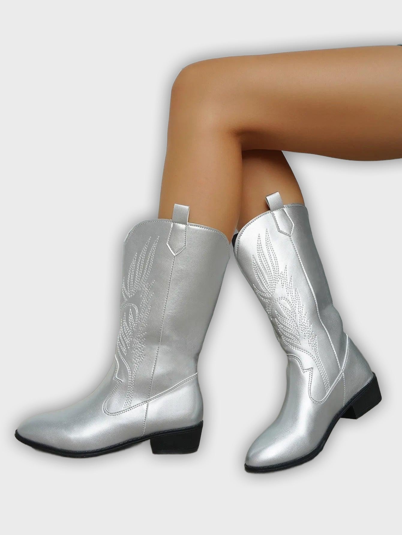 Ragna – Women’s Western PU Leather Cowboy Boots with Stitch Detail