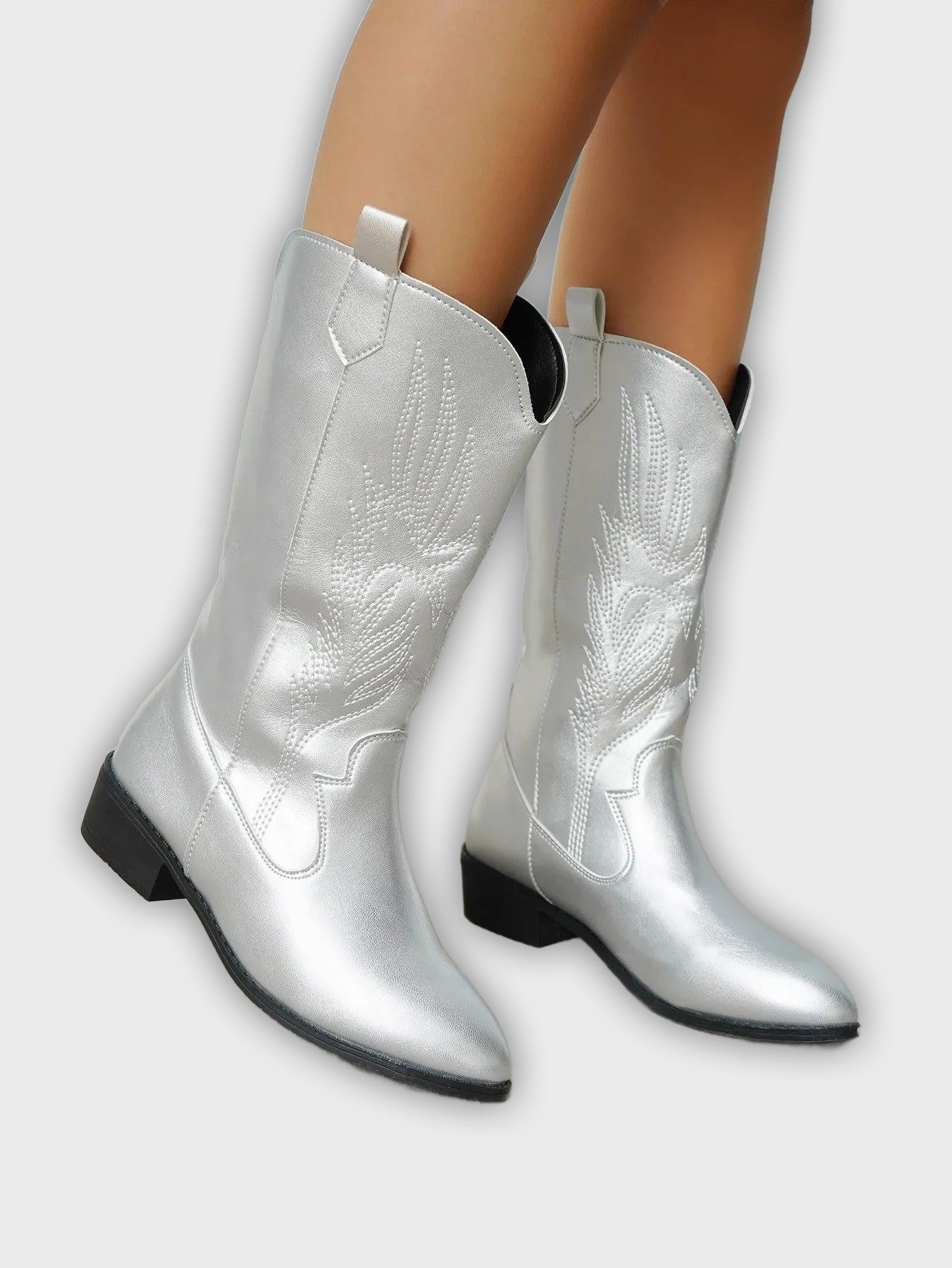 Ragna – Women’s Western PU Leather Cowboy Boots with Stitch Detail