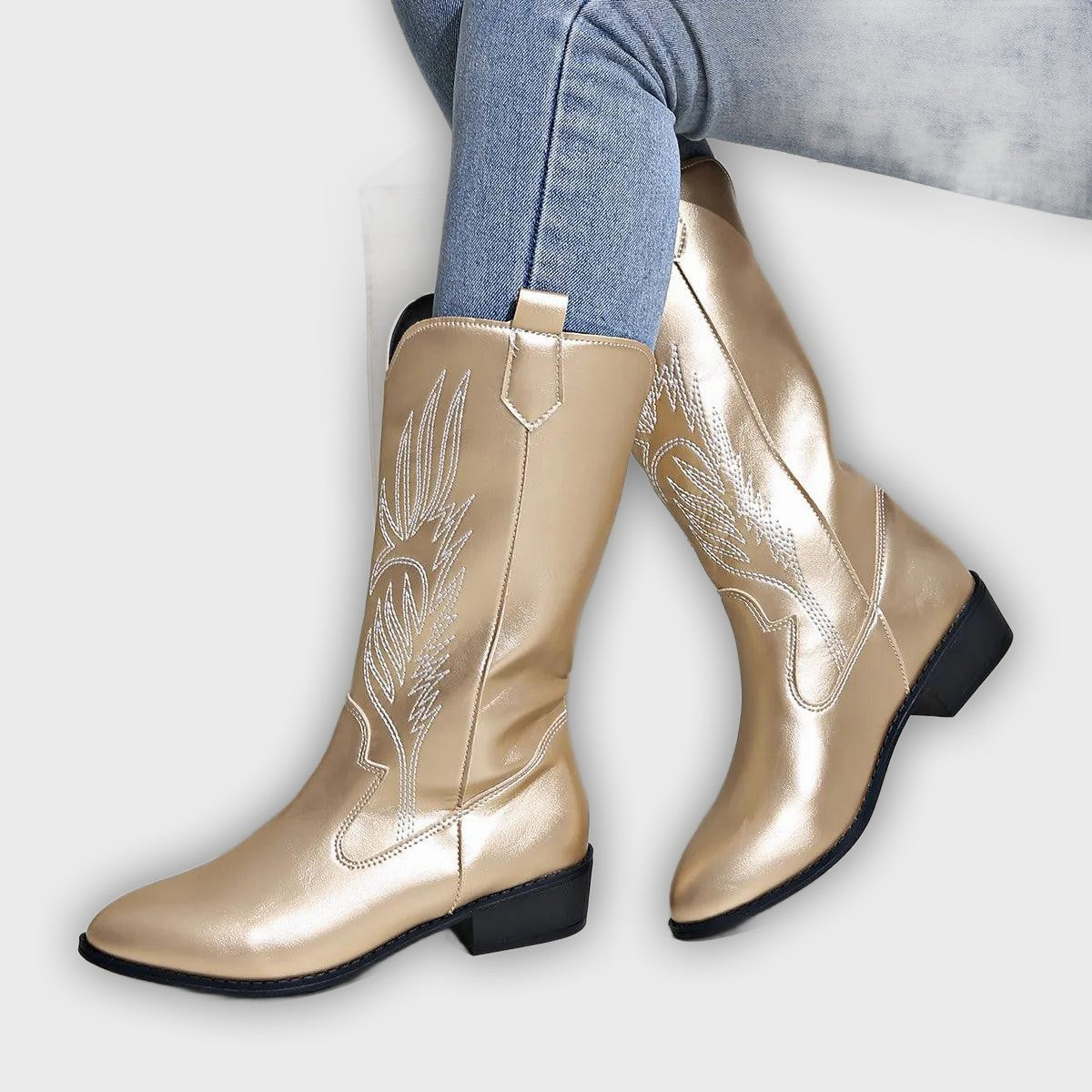 Ragna – Women’s Western PU Leather Cowboy Boots with Stitch Detail