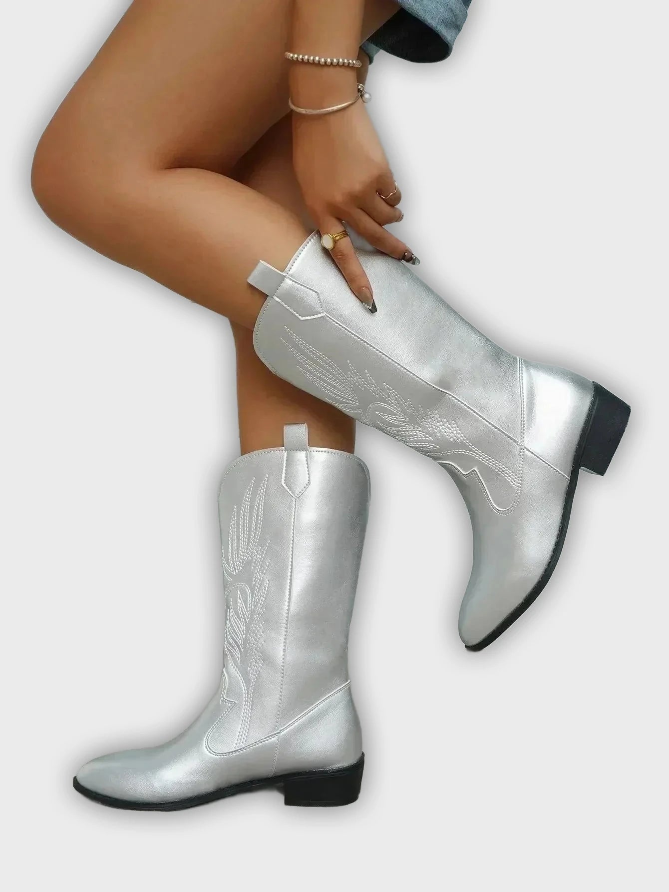 Ragna – Women’s Western PU Leather Cowboy Boots with Stitch Detail