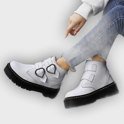 Ronja – Women’s Chunky Ankle Boots with Heart Buckle Straps