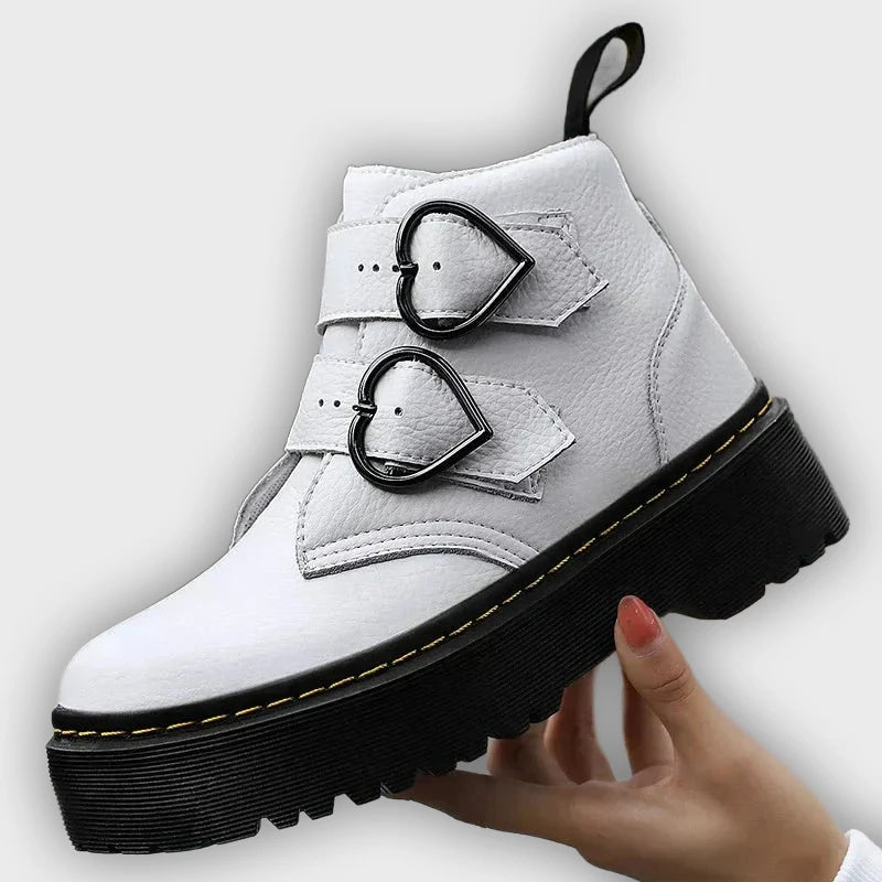 Ronja – Women’s Chunky Ankle Boots with Heart Buckle Straps
