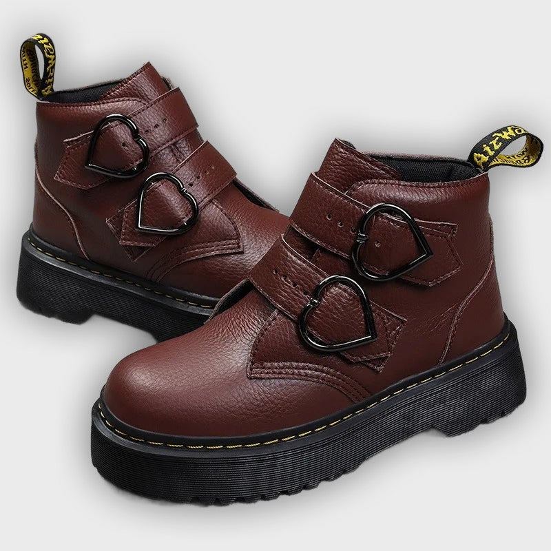 Ronja – Women’s Chunky Ankle Boots with Heart Buckle Straps