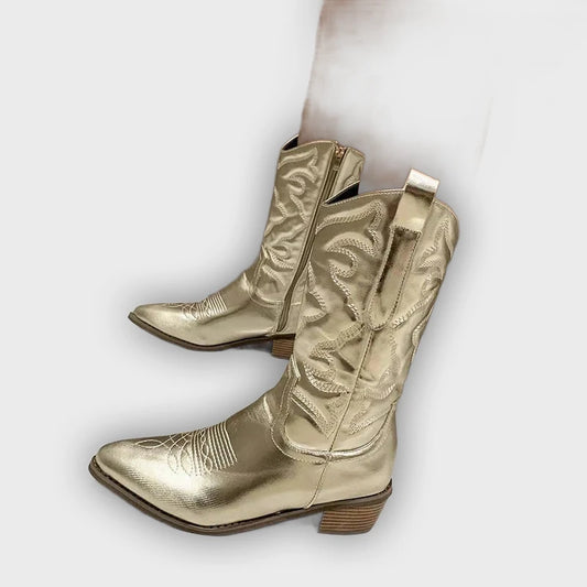 Rowena – Women’s Mid-Calf Cowboy Boots with Stitching & Pointed Toe