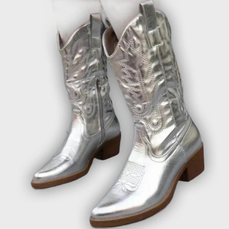Rowena – Women’s Mid-Calf Cowboy Boots with Stitching & Pointed Toe