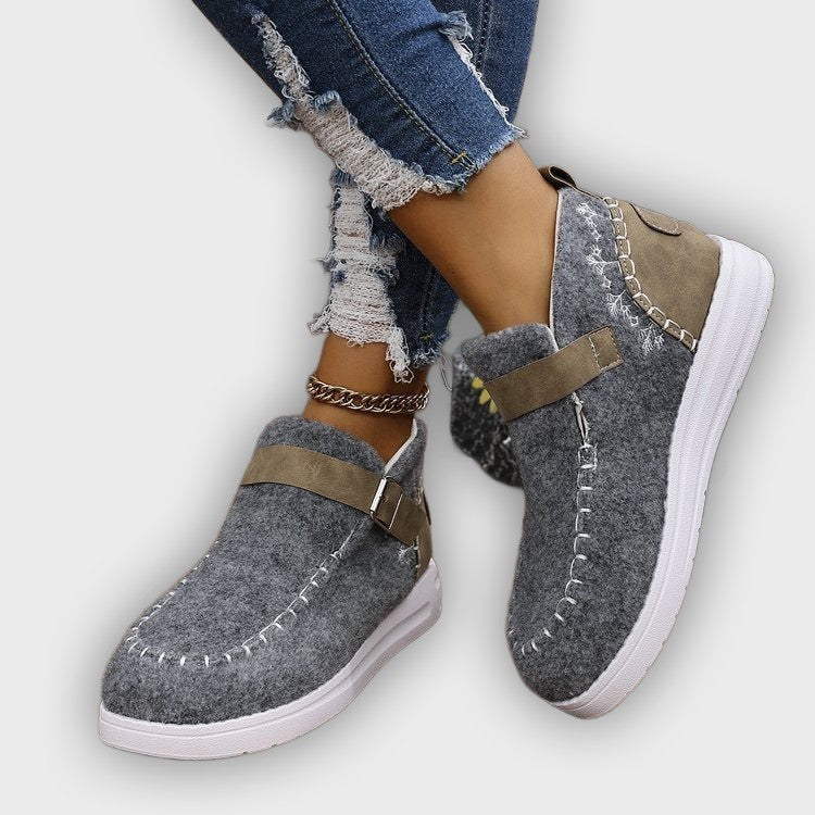 Selene – Women’s Slip-On Ankle Boots with Buckle Strap & Suede Look