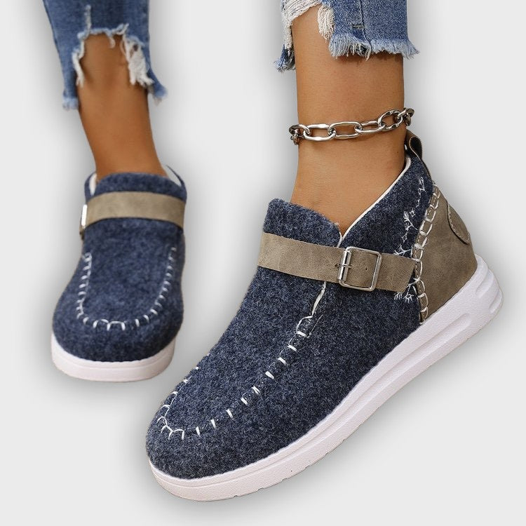 Selene – Women’s Slip-On Ankle Boots with Buckle Strap & Suede Look